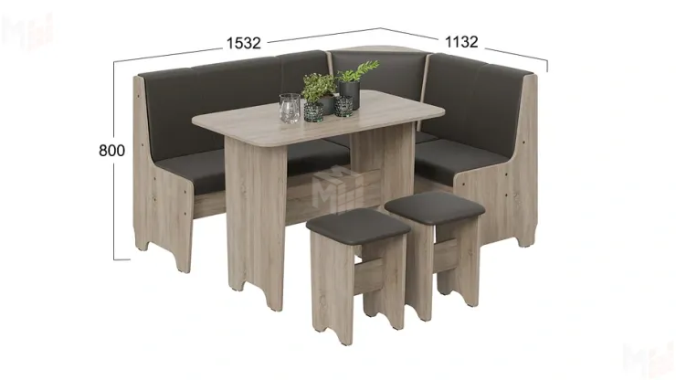 Кухонный уголок Техас Исп.1 Дуб Сонома трюфель, Экокожа коричневая