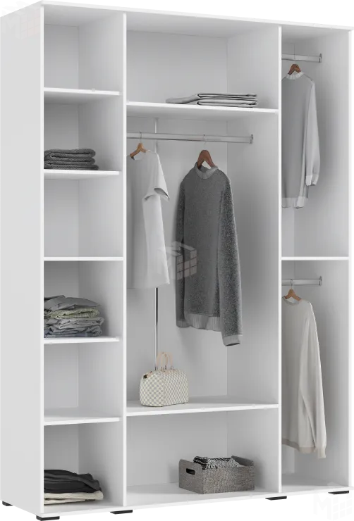 Шкаф Норд 4-х створчатый с антресолью (белый/белый глянец)