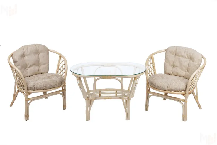 Комплект Багама Дуэт с простыми бежевыми подушками и овальным столом