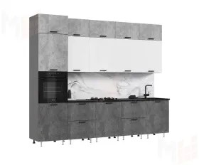 Кухня Рио NEW 3,0м (490) (Бетон светлый/Бетон темный, Белый глянец, Графит (Кастилло темный)