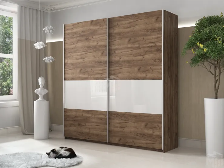 Шкаф-купе Прайм Широкий 2-х дверный 220 см, Крафт табачный/Белое стекло