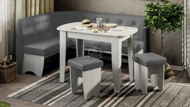 Кухонный уголок Барселона Дуб крафт белый, Микровелюр Duna Steel