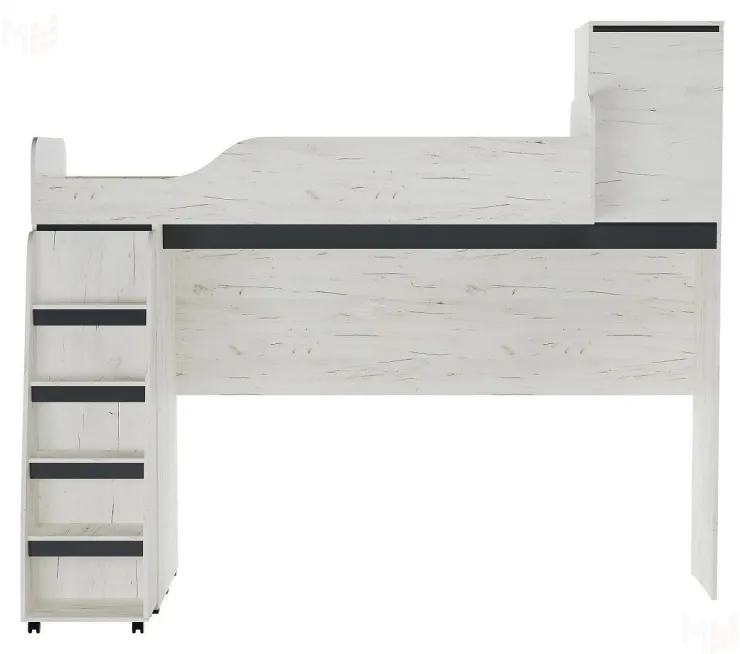 Кровать двухъярусная ГРЕТТА Дуб Крафт белый-Антрацит