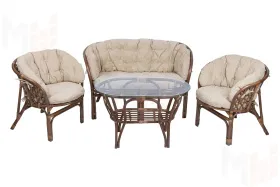 Комплект Багама с диваном и полными бежевыми подушками (стол овальный)