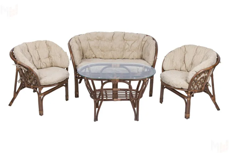 Комплект Багама с диваном и полными бежевыми подушками (стол овальный)