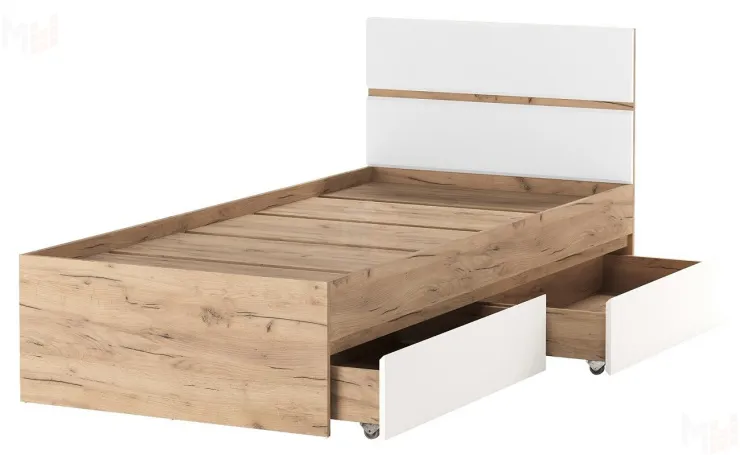 Кровать 900 ГРЕТТА с ящиками Дуб Крафт золотой-Белый