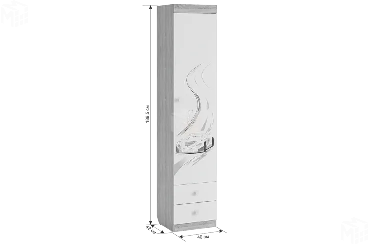 Шкаф комбинированный (с ящ. 1-створчатый) Форсаж дуб крафт золотой/белый