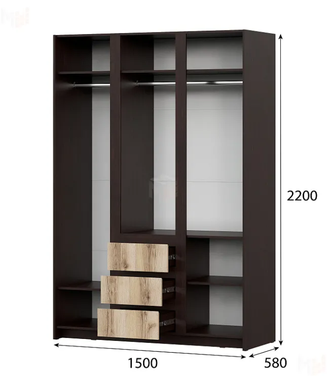 Шкаф для одежды Прага трехстворчатый Серия 3