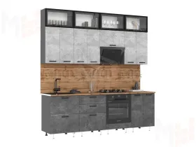 Кухня Рио New 2,4 (490) комп №4 Бетон светлый/Бетон темный, Графит (Дуб вотан)