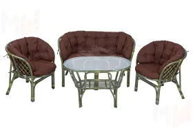 Комплект Багама с диваном и полными коричневыми подушками (стол овальный)