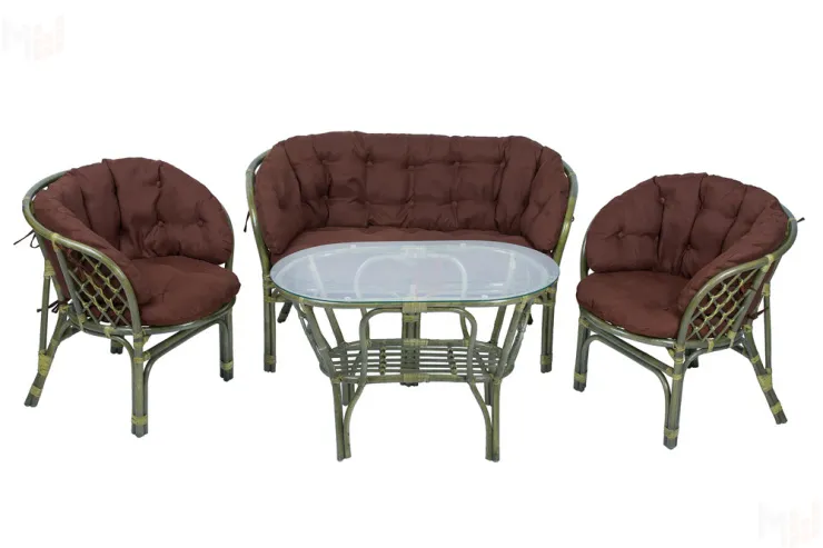 Комплект Багама с диваном и полными коричневыми подушками (стол овальный)