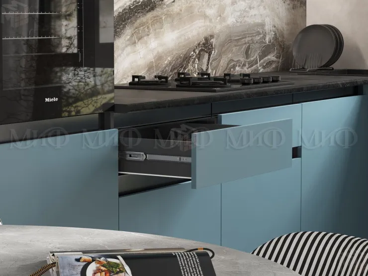 Кухонный гарнитур Техно-6 угловой 3,0*1,8 м (браш блю)