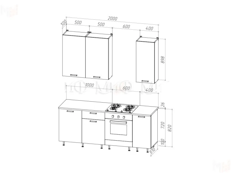 Кухня Рио New 2,0/900 (490) комп №2 ЛДСП Дуб крафт белый, Графит (Кастилло темный)