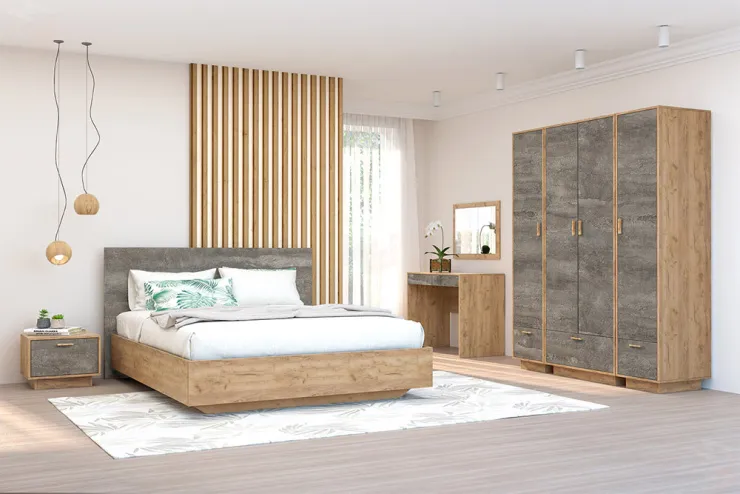 Спальный гарнитур ЭГО Дуб Крафт/Камень Темный  Вариант 9