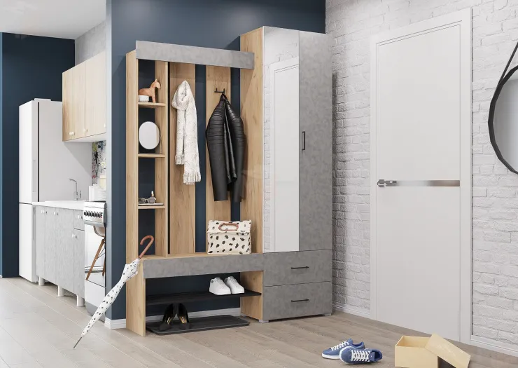 Прихожая Домино (крафт золотой/бетон)