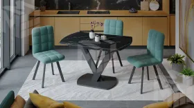 Стол обеденный Салерно Тип 1 Черный муар, Стекло черный мрамор