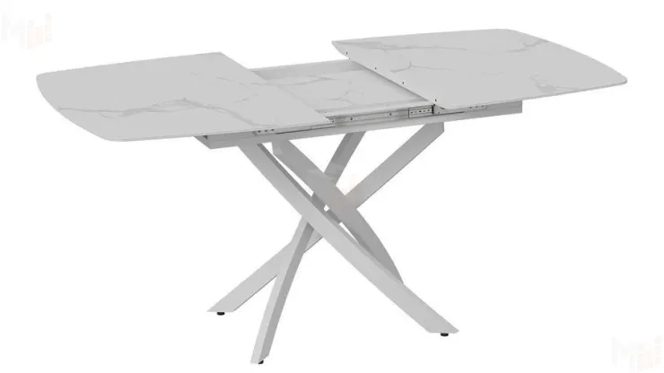 Стол обеденный раздвижной Манхеттен Т1 Белый муар, Стекло матовое белый мрамор