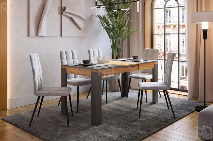 Стол обеденный раздвижной Гермес 2 графит/дуб крафт золотой