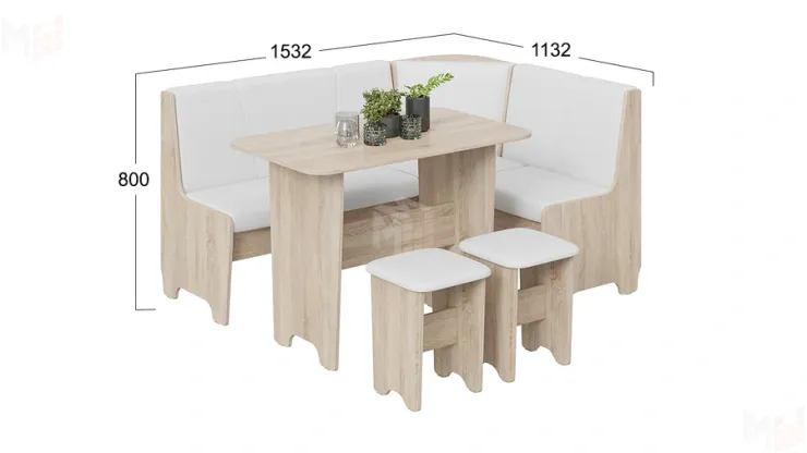 Кухонный уголок Техас Исп.1 Дуб Сонома, Экокожа белая