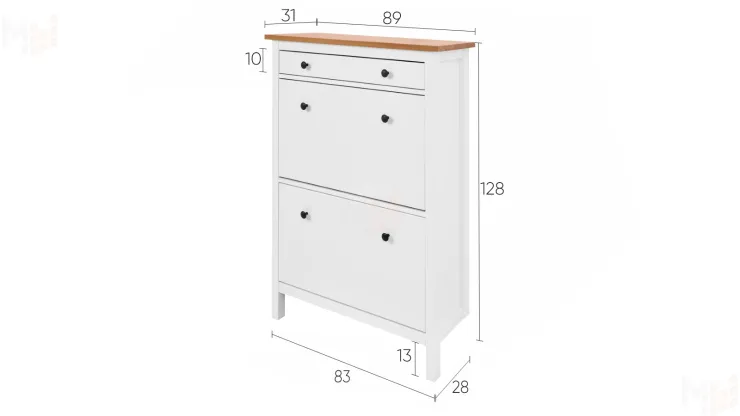 Тумба для обуви из массива Кымор 89 с ящиком, белый/светло-коричневый