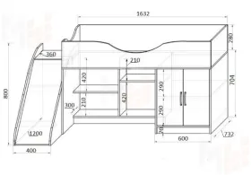 Кровать-чердак Фанки Кидз-6+лестница-комод 13/19СВ+горка 13/18СВ