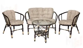 Комплект Багама с диваном и простыми бежевыми подушками (полиротанг)