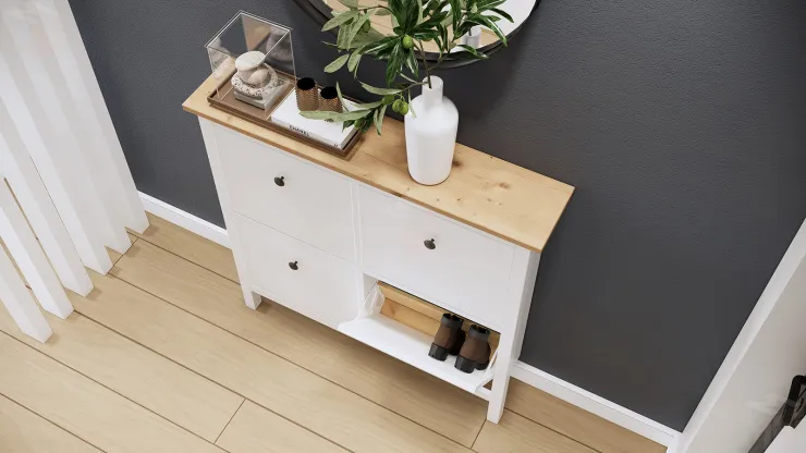 Тумба для обуви из массива Кымор 107 белый/светло-коричневый