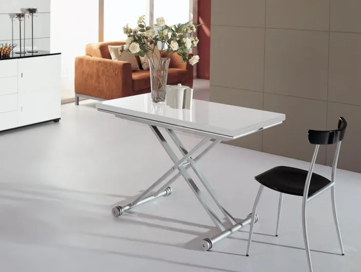 Стол обеденный трансформер B2166 (белый лак/черный лак)