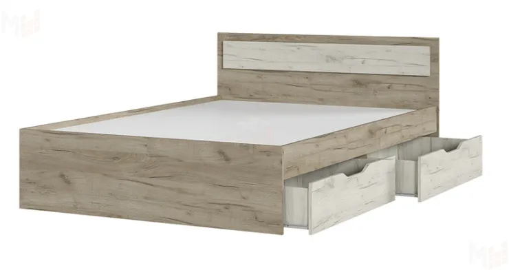 Кровать Гармония 1,4 КР-605 с ящиками дуб крафт белый - дуб крафт серый