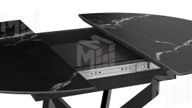 Стол обеденный раздвижной Бергамо Тип 1  Черный муар, Стекло матовое черный мрамор