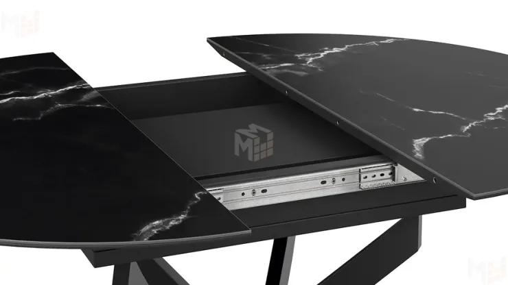 Стол обеденный раздвижной Бергамо Тип 1  Черный муар, Стекло матовое черный мрамор