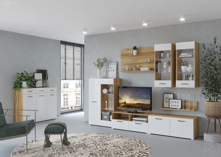Гостиная Ненси-3 со стеллажом и комодом