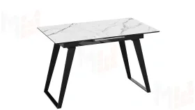 Стол обеденный Техно Черный муар, Стекло глянцевое белый мрамор