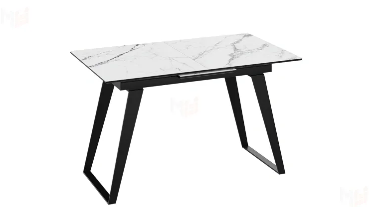 Стол обеденный Техно Черный муар, Стекло глянцевое белый мрамор