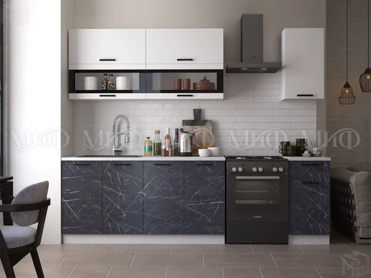 Кухня Техно New 2,0 комп.№2 Белый глянец/Мрамор темный