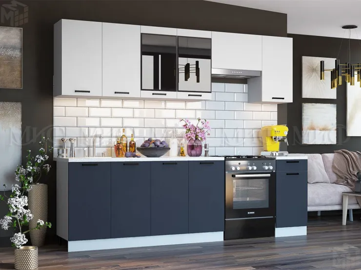 Кухня Техно New 2,6 комп. №3 Белый снег софт/Ультрамарин софт