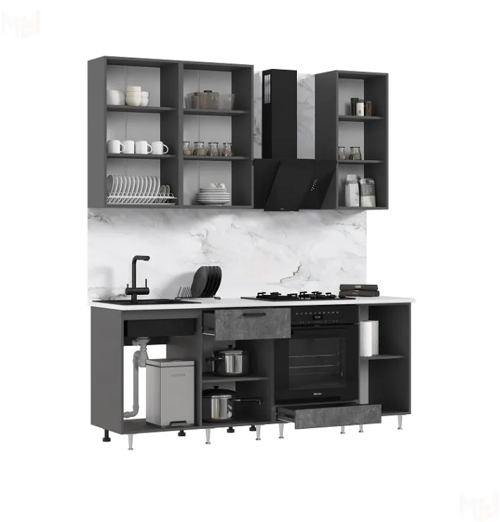 Кухня Рио New 2,0/900 (490) комп №2 ЛДСП Бетон светлый/Бетон темный, Графит (Антарес)