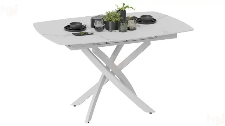 Стол обеденный раздвижной Манхеттен Т1 Белый муар, Стекло матовое белый мрамор