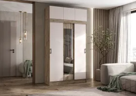 Шкаф-купе с антресолью Роджина/Бася (крафт серый/кашемир)