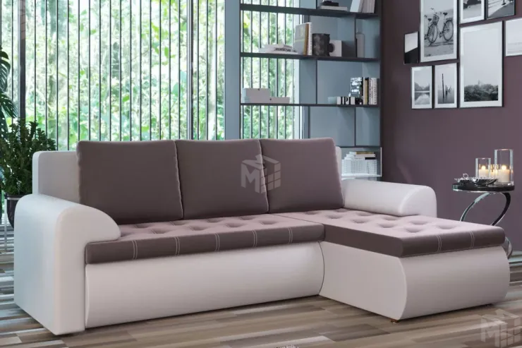 Угловой диван Ванкувер (правый)  Белый, Коричневый