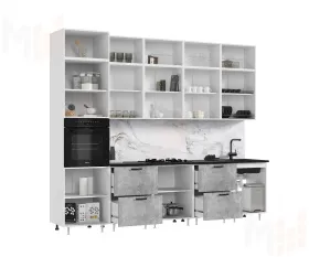 Кухня Рио NEW 3,0м (490) (Бетон светлый/Дуб Крафт Белый, Белый (Кастилло темный)