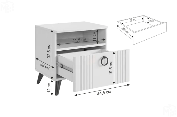 Тумба прикроватная Ева  белое дерево/белый матовый