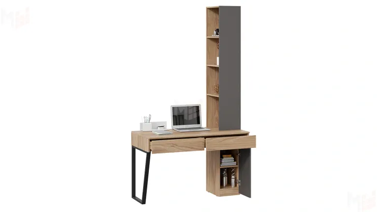 Стол письменный со шкафом комбинированным Порто - СМ-393.15.012 Яблоня Беллуно, Графит софт