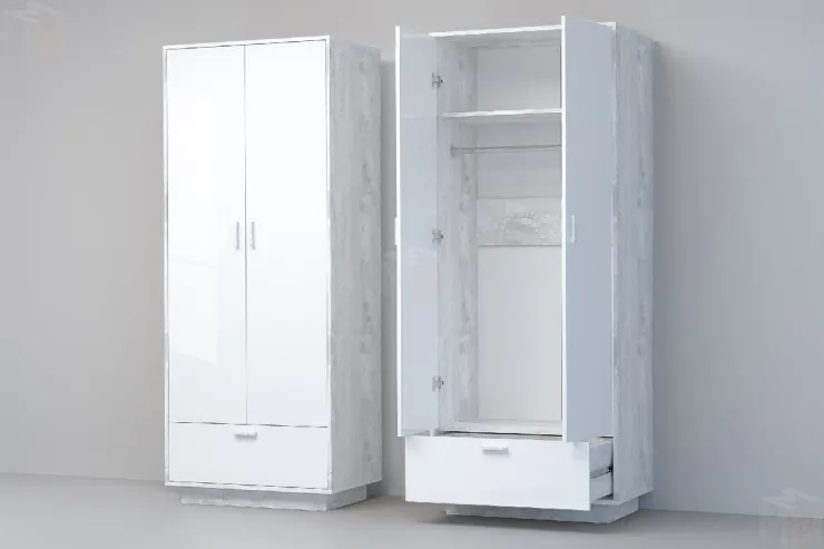 Шкаф ШК-1 ПД Эго Бетон Светлый/Белый Глянец