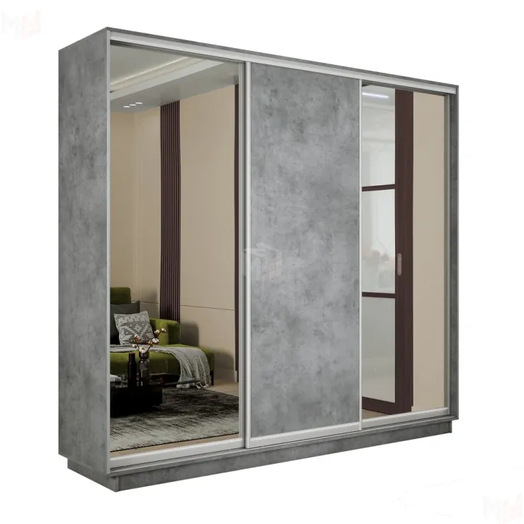 Шкаф-купе Экспресс трио 2 зеркала 2400 (Бетон)