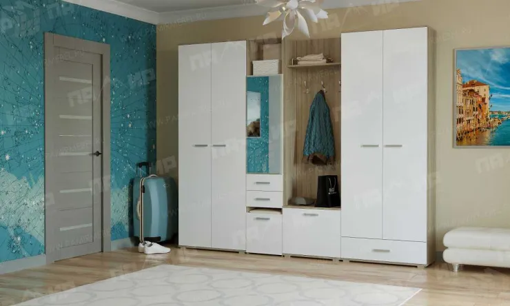 Модульная прихожая ИТАЛИЯ Сонома-Белый глянец