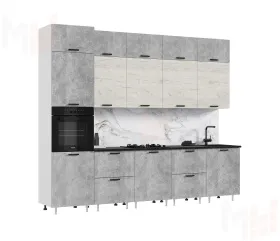 Кухня Рио NEW 3,0м (490) (Бетон светлый/Дуб Крафт Белый, Белый (Кастилло темный)
