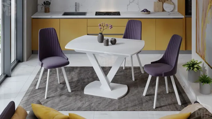 Стол обеденный Салерно Тип 1 Белый муар Стекло матовое белое