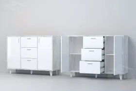 Комод К-2 Эго на ножках Бетон Светлый/Белый Глянец