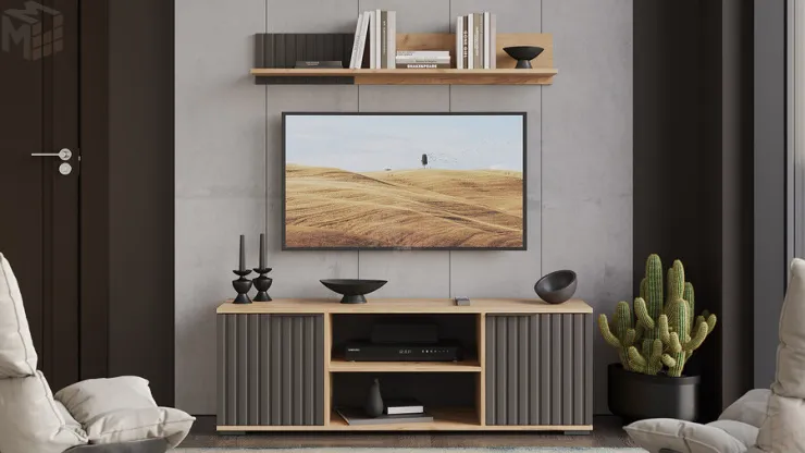 Модульная гостиная Хилтон Дуб Крафт золотой, Графит матовый